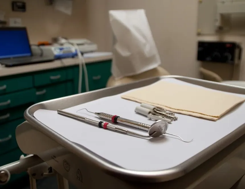 Dental instruments laid out on a tray at North Shore Dental.
